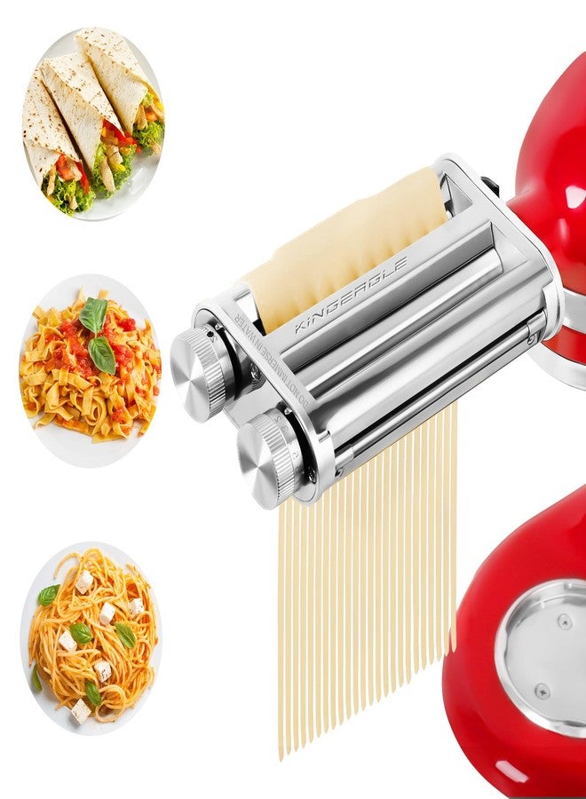 KINGEAGLE Pasta Maker Attachment for KitchenAid Mixers, Pasta Attachments 3 in 1 Set Included Dough Roller, Spaghetti and Fettuccine Cutters, Noodle Maker Accessory - Image 1